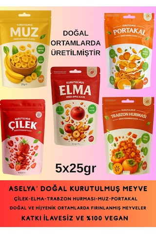 Asellya Yaşam 5 Li Karışık Kurutulmuş Meyve Sepeti 125 G Elma, Muz, Trabzon Hurması, Portakal, Çilek 25 G
