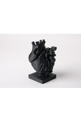 Piksel Kalp Heykeli Mat Siyah Anatomik Sanat Dekoratif Biblo