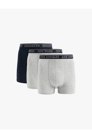 Koton Baskılı Lastikli Basic Pamuklu 3'lü Boxer Seti Gri Melanj 6wlm90040mk Gri Melanj