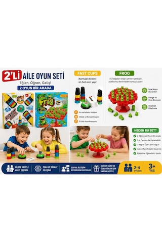 Aile Eğlence Paketi 2'li Oyun Seti Süper Bardaklar Hızlı Bardak Dizme Oyunu Ve Frog Kurbağa Denge Oyunu Çocuk Ve Aile Aktivite Oyunu Seti