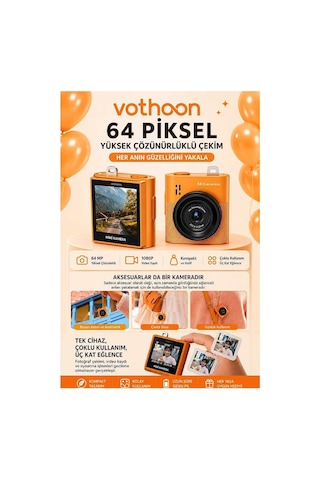 Mini Dijital Kamera 64mp 16x Digital Zoom Retro Vintage 1.4 Ekranlı Video Kamera Taşınabilir Tasarı Turuncu