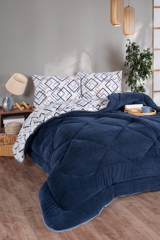 Comfort Set Yeni Nesil Wellsoft Yorganlı 3 Parça Çift Kişilik Plein Lacivert Lacivert