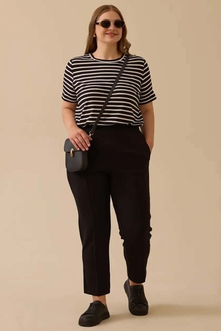 Kadın Büyük Beden Ön Dikişli Pantolon - Siyah Siyah