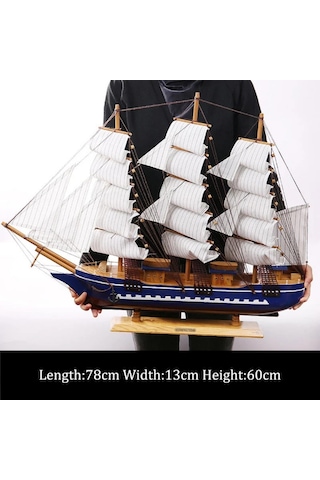 Ahşap Yelkenli Gemi 75cm El Yapımı Vintage Dekor Model Yat