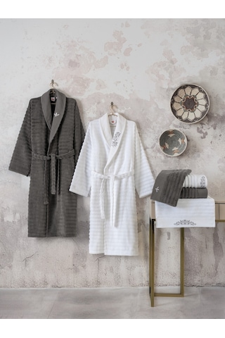 Cotton Box Seta Aile Bornoz Seti Genny Beyaz-antrasit Diğer