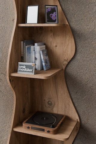 Wave 5 Raflı Dekoratif Kitaplık Dosya Rafı 180 Cm Kitaplık Çam