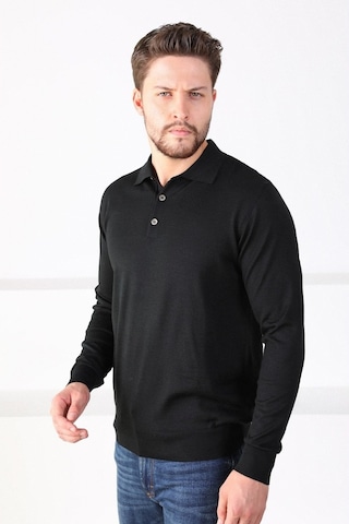 Ferraro Siyah Polo Yaka Superfine Erkek Triko Kazak Siyah
