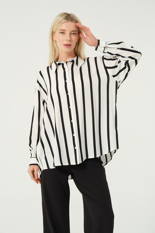 Basic Oversize Çizgili Gömlek Siyah Beyaz Siyah - Beyaz