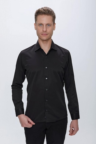 Efor Slim Fit Pamuk Saten Klasik Siyah Gömlek Gk 624 Siyah