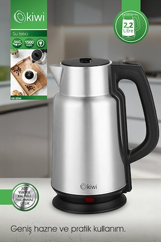Kiwi KK-3334 2.2 L Paslanmaz Çelik 360° Kablosuz Gizli Rezistans Su Isıtıcı