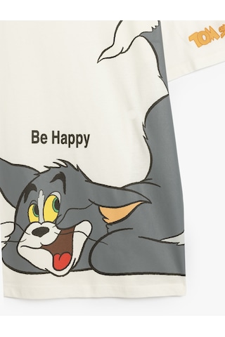 Koton Tom Ve Jerry Lisanslı Baskılı Kollu Oversize Tişört Ekru 5sal10267ık Ekru