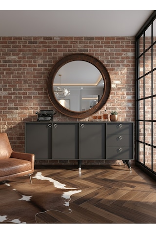 Resital Konsol - Sk2001-4 - Silver Modern 180 Cm Çekmeceli Ve Kapaklı Salon Konsolu - Büfe Antrasit