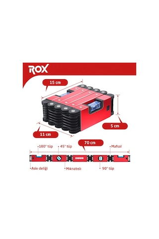 Rox 0176 Mıknatıslı Alüminyum Katlanır Su Terazisi 70 cm