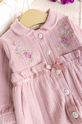 Baby Mod Çiçek Nakışlı Bebe Yaka Kız Bebek Tulum Gülkurusu