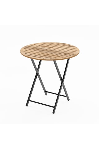 Katlanır 4 Kişilik Yuvarlak Bahçe Masası Bistro Masa 70x70 Çam 15