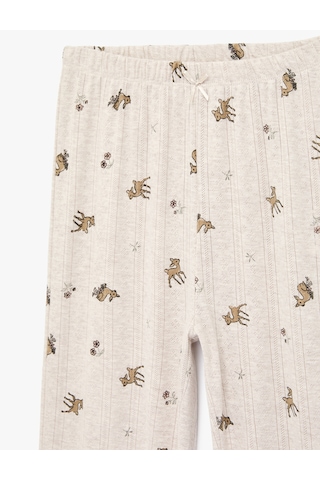 Koton Desenli Beli Lastikli Slim Fit Pijama Altı Bej Desenli 6slk40067mk Ekru Desenli