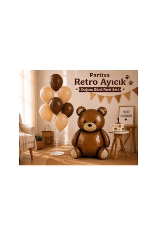 Saremset Retro Ayıcık Folyo Balonlu Doğum Günü Parti Seti-standlı Kahverengi Ve Latte Balon İle Teddy Bear Konsepti Tüm Yaşlar