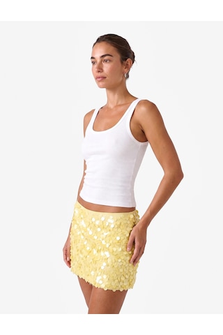 Koton Pullu Payetli A Kesim Slim Fit Mini Abiye Etek Sarı 7wak70002fw