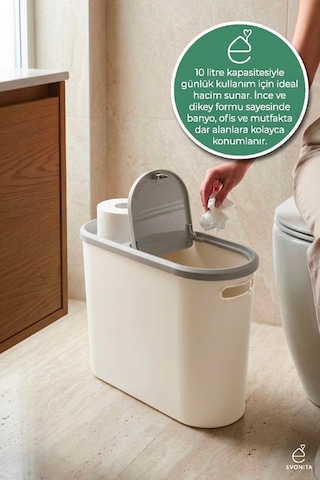 10 Litre Kapaklı Çöp Kovası Dar Alan Çöp Kutusu Banyo Mutfak Ofis Çöp Kovası Organizer Kutusu