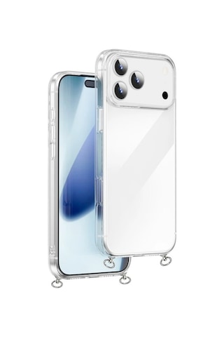 Hippi Apple Uyumlu iPhone 17 Pro Max Şeffaf Askılı Telefon Kılıf Beyaz - Şeffaf