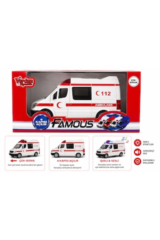 Famous Metal Model C112 Ambulans 15 Cm, Işıklı & Sesli