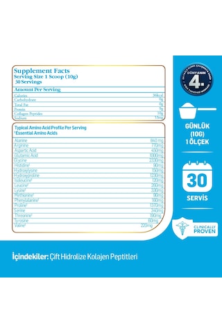 Kiperin %100 Saf Ve Doğal Yüksek Biyoaktif Çift Hidrolize Kolajen Peptitler İçeren Diyet Takviyesi 300gr