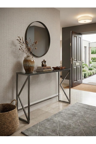 Lumina Modern Antre Dresuarı - 4mm Temperli Camlı Metal Konsol - 100x30 Cm Gri
