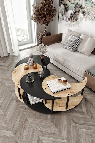Yin Yang Unıty Serenıty Orta Sehpa 4 Lü Safir Meşe Siyah 90 Cm Siyah