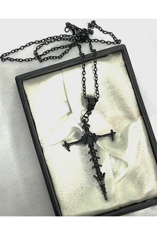Dükkan Design Siyah Gotik İskelet Haç Kolye Siyah