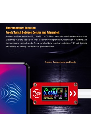 Kangvka Tc64 Tip-c Şarj Testeri: Renkli Ips Ekranlı Gerilim, Akım, Kapasite Ve Sıcaklık Ölçer Kırmızı