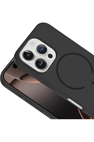 Apple iPhone Uyumlu 16 Pro Max Kılıf Meta Lansman M-safe Kamera Korumalı İçi Kadife Yumuşak Renkli Süet Silikon Siyah