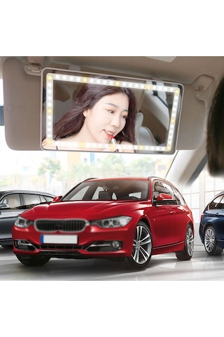 Vkemall Led Işıklı Araba Makyaj Aynası Yardımcı Pilot Güneşlik Makyaj Işığı Aynası Üç Re