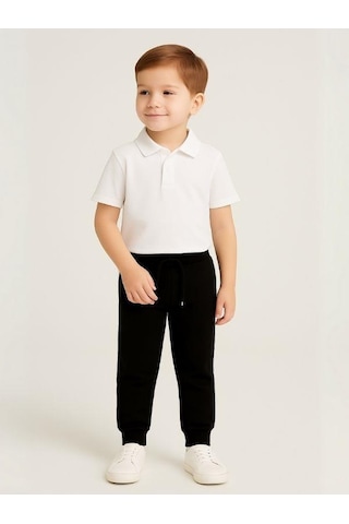 Çocuk Beli Paçası Lastikli Yumuşak Dokulu Okul Eşofman Altı-16088 Siyah