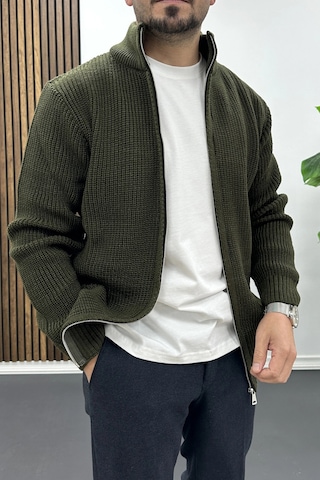 Edwox Erkek Slim Fit Fermuarlı Hırka Yeşil Edw434 Yeşil