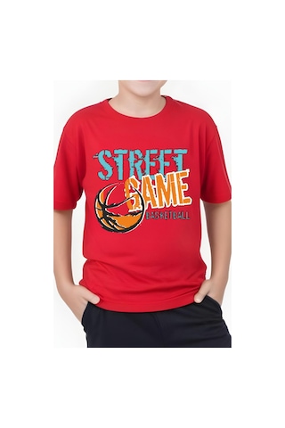 Panios Kids Street Baskılı Erkek Çocuk Yuvarlak Yaka Kısa Kollu T-shirt Kırmızı
