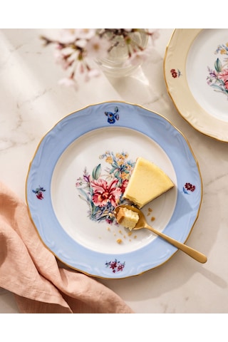 Altın Dekorlu Mavi Porselen Pasta Tabağı 19 Cm