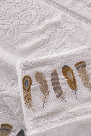 2'li Nakışlı Kadife El Havlusu -jakarlı Tüy İşlemeli Yüz Havlusu - %100 Pamuk Beyaz Beyaz