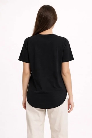 Defymoda Basic T-shirt Kısa Kol Bisiklet Yaka Oval Kesim Tişört - Siyah