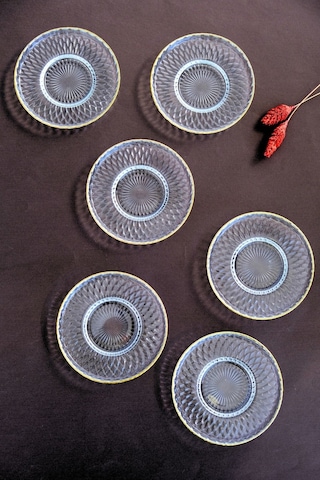 Tabak Evi Altın Yaldız Cam Çay Tabağı 12cm 6 Lı 2494 Şeffaf