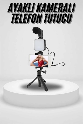 Mey İthalat Akıllı Telefon Vlog Kiti Tripod Mini Mikrofonlu Telefon Tutucu -