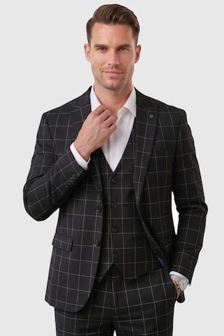 Rizzup Erkek Siyah Slim Fit 3 Lü Takım Elbise Yelekli Ekose Desenli Çift Düğme Takım Elbise 2600501
