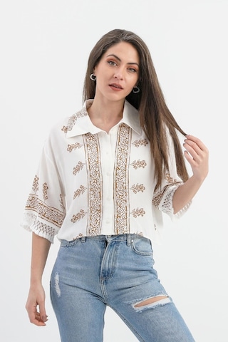 Antik Desenli Kolları Püsküllü Gömlek - Kahverengi-kahverengi Kahverengi