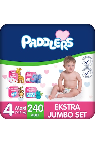 Bebek Bezi 4 Numara Maxi (7-14 Kg) 240 Adet – Ekstra Jumbo Set, 12 Saat Kuruluk