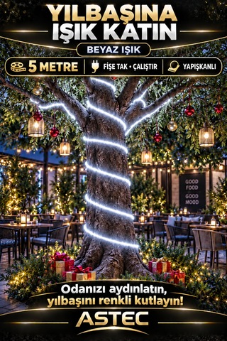 Astec Tak Çalıştır 5 Metre Yapışkanlı Beyaz Şerit Led Yılbaşı Ağacı Süsü Ve Dekoratif Ev Aydınlatması Fişe 220v
