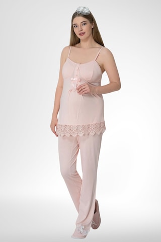 Mecit Pijama Mecit 6405 Pudra Sabahlıklı Lohusa Pijama Takımı