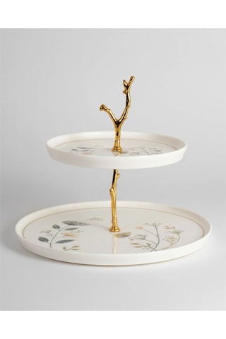 Nodric Kenar Toledo İki Katlı Kurabiyelik -şekerlik 28cm - 20cm Arte Desen Krem
