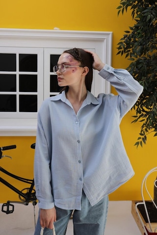 Müslin Uzun Kol Gömlek - Bebe Mavisi Karışık