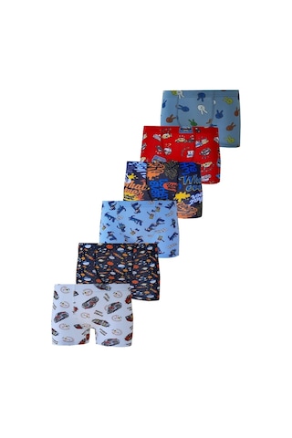 6Lı Erkek Çocuk Renkli Desenli Baskılı Boxer Külot