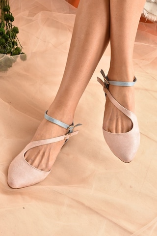 Fox Shoes Pudra/mavi Süet Kadın Babet D726016902 Pudra - Mavi