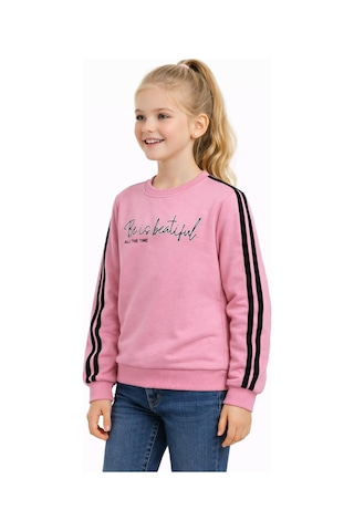 Kız Çocuk Kol Şeritli Sweatshirt Bgl-st05269 Pembe